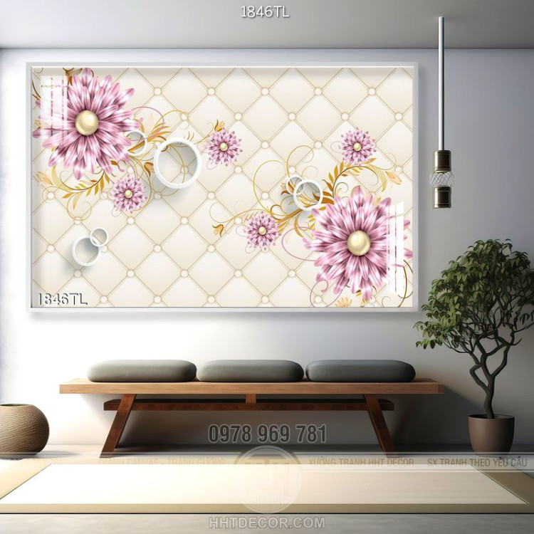 Tranh hoa 3D cổ điển trang trí tường phòng khách