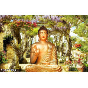 Tranh Phật A Di Đà nền phong cảnh đẹp