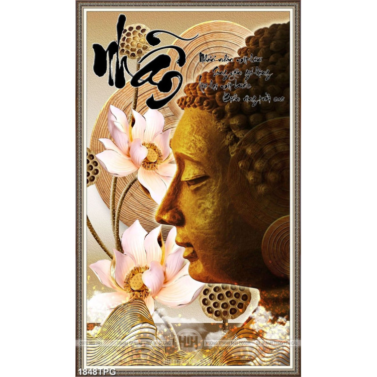 Tranh tượng Phật và hoa Sen nghệ thuật