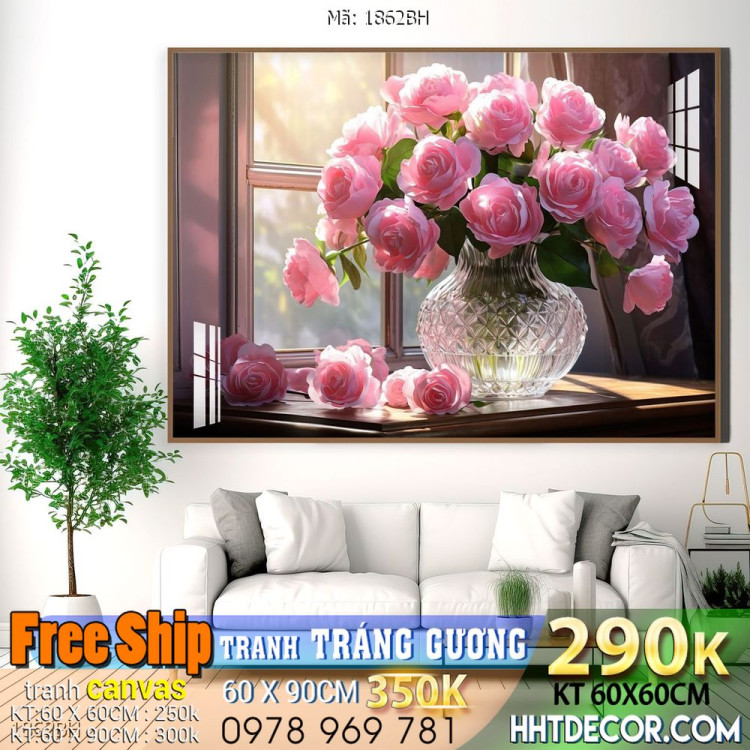 Mẫu tranh bình hoa nghệ thuật decor tường 