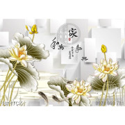Tranh in 3d đầm hoa sen trắng bên đàn cá chép vàng 