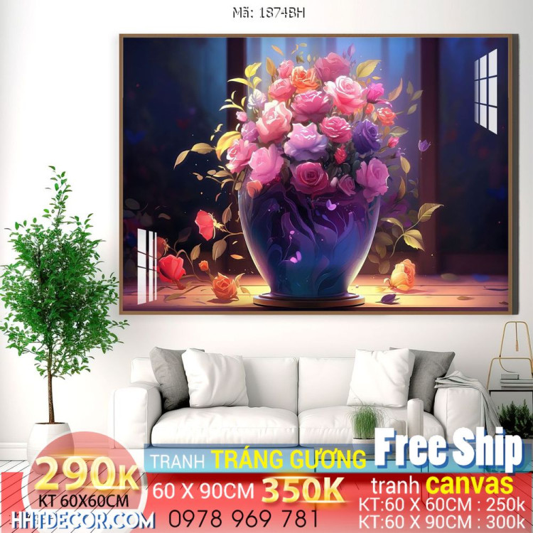 Tranh bình hoa decor đẹp decor tường nhà trang trí