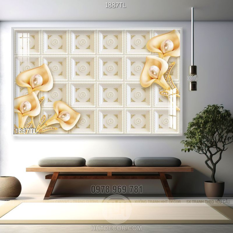 Tranh 3D hoa Vân môn cổ điển trang trí tường
