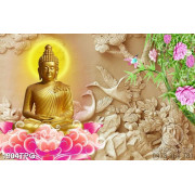 Tranh Phật mạ vàng nền phù điêu đá đẹp