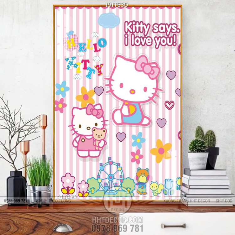 Tranh Hello Kitty hồng xinh 