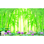 Tranh sơn dầu hoa sen tím trong rừng trúc xanh in uv 