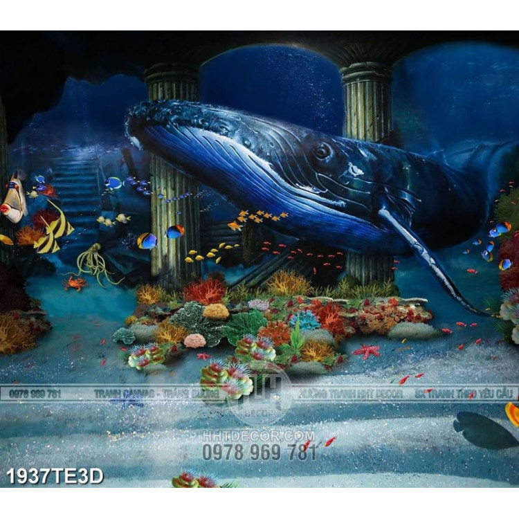 Tranh cá voi dưới đáy biển trang trí bảo tàng