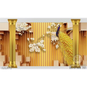 Tranh 3D chim công vàng và hoa mộc lan