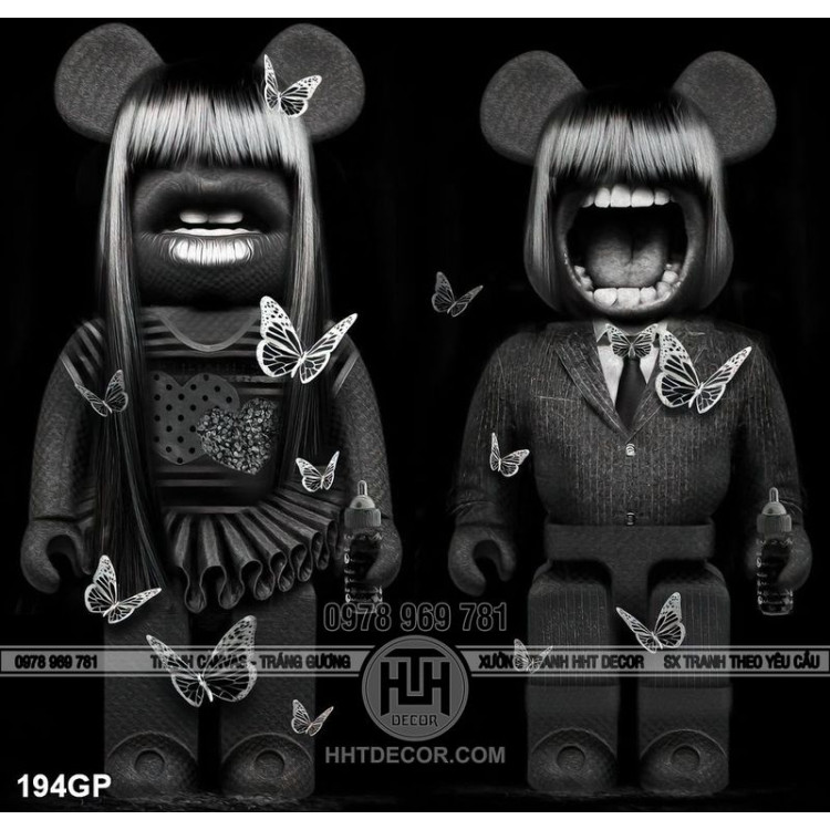 File tranh gấu bearbrick đen decor trang trí tường đẹp