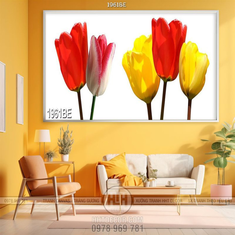 Tranh hoa tulip in kính bếp 