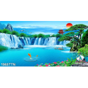 Tranh in 3D phong cảnh thác nước sơn thủy nghệ thuật