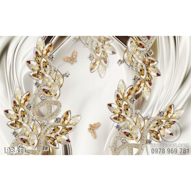Tranh 3D hoa kim cương dát vàng đẹp 