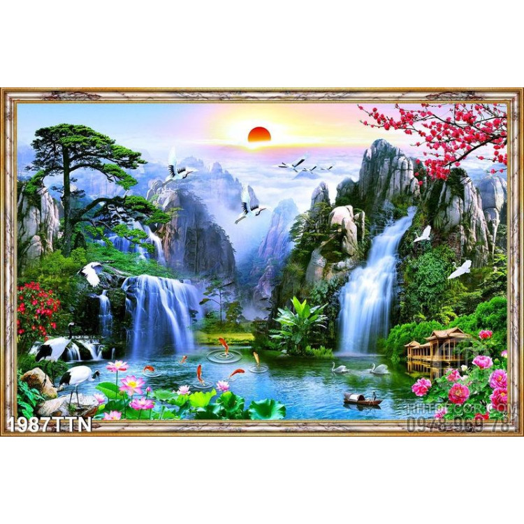 Tranh wall phong thủy mùa xuân 3D