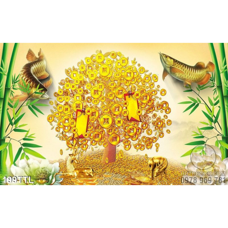Tranh cây tiền vàng phong thủy in uv