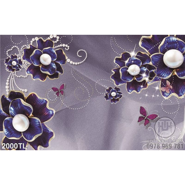 Tranh lụa 3D hoa ngọc trai xanh in kính UV đẹp nhất