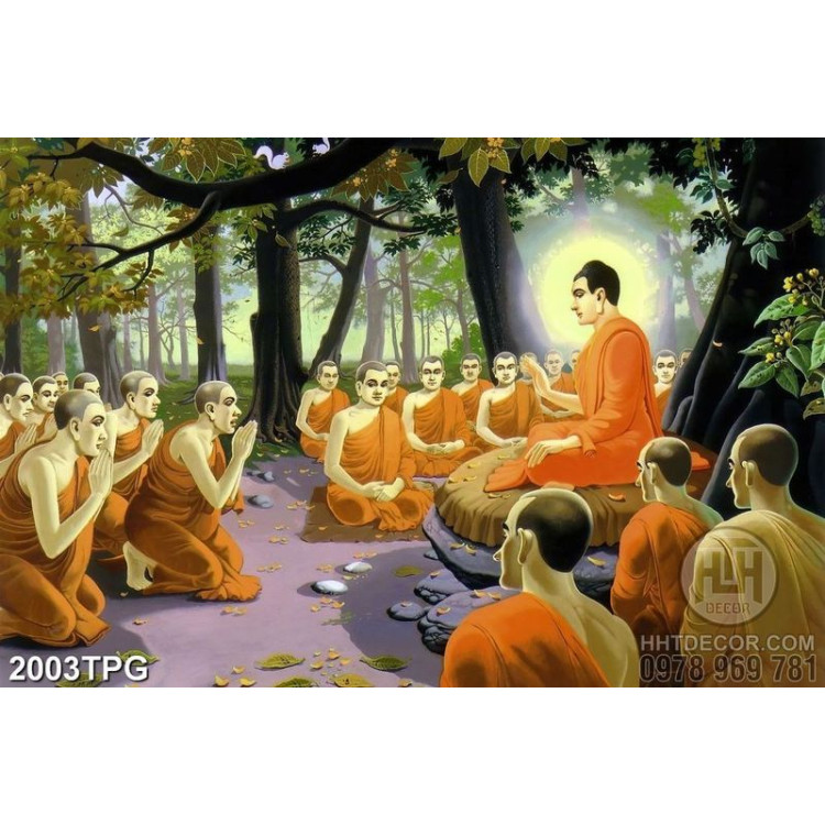 Tranh Phật Thích Ca dạy kinh 