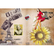 Tranh dán tường hình cô gái bên tháp Eiffel