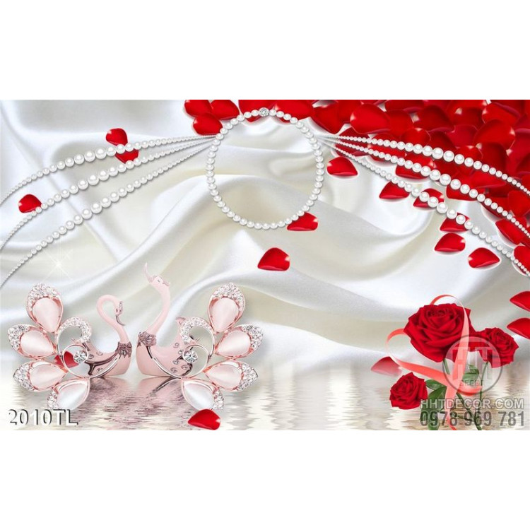 Tranh lụa 3D hoa hồng trang trí phòng ngủ