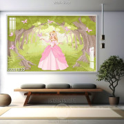 Tranh công chúa váy hồng trong rừng xanh