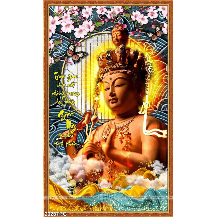 Tranh tượng Phật Quan Âm và thư pháp kinh Phật