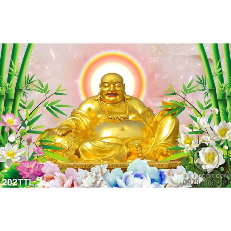 Tranh in 3D Phật Di Lặc và hoa Sen mới nhất