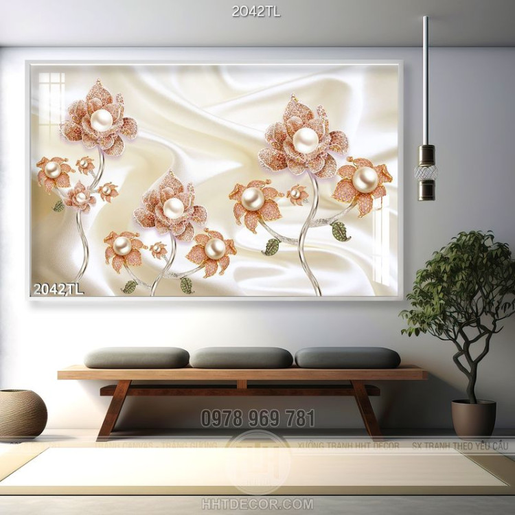 Tranh lụa 3D hoa trang trí phòng ngủ đẹp