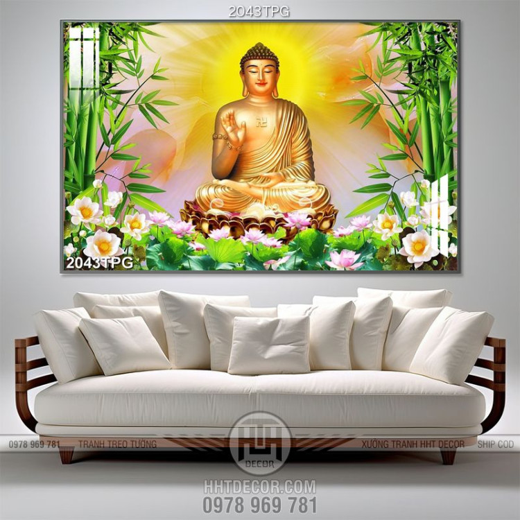 Tranh Phật A Di Đà đẹp chất lượng cao nền giả ngọc