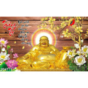 Tranh psd tượng Phật Di Lặc thư pháp trường thọ