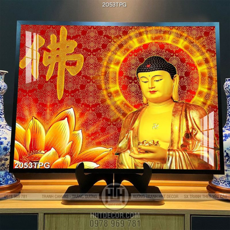 Tranh Phật A Di Đà và Sen vàng