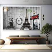 Tranh dán tường tháp Eiffel trên nèn gỗ