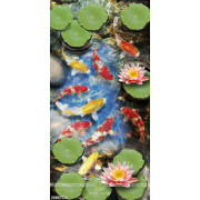 Tranh đàn cá chép trong hồ hoa sen hồng sơn dầu psd