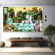 Tranh decor thác nước phong thủy in 3d