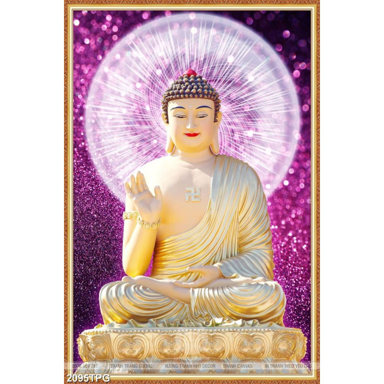 Tranh Phật A Di Đà nền kim tuyến đẹp