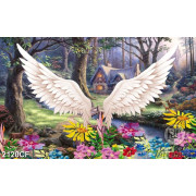 Tranh sơn dầu decor tường đôi cánh thiên thần trong khu rừng 