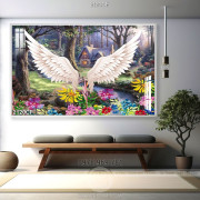 Tranh sơn dầu decor tường đôi cánh thiên thần trong khu rừng 