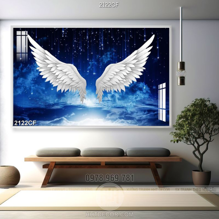 Tranh 3D đôi cánh thiên thần trên bầu trời 