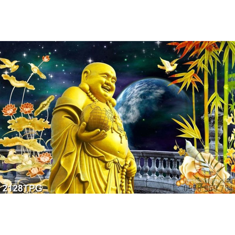 Tranh Phật Di Lặc nền vũ trụ 