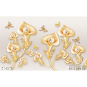 Tranh lụa 3D hoa vân môn vàng 