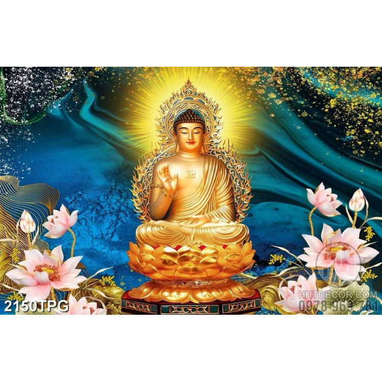 Tranh Phật mạ vàng nền tranh hoa Sen độc đáo