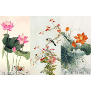 Tranh tranh hoa sen cá chép ghép ba tấm xinh đẹp in uv