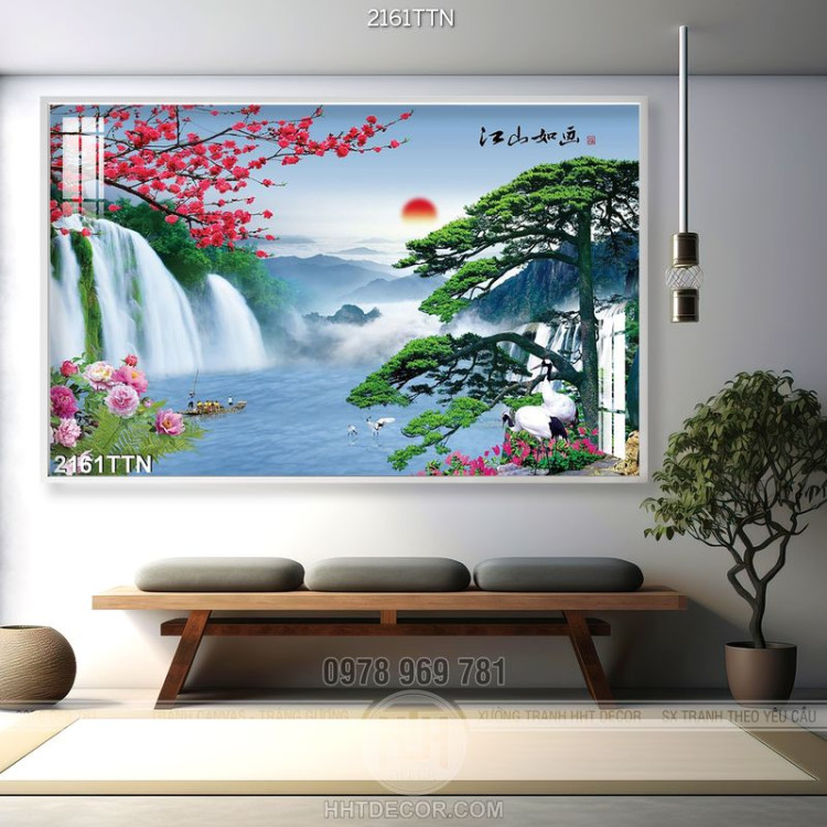 Tranh sơn thủy hữu tình mùa xuân wall decor