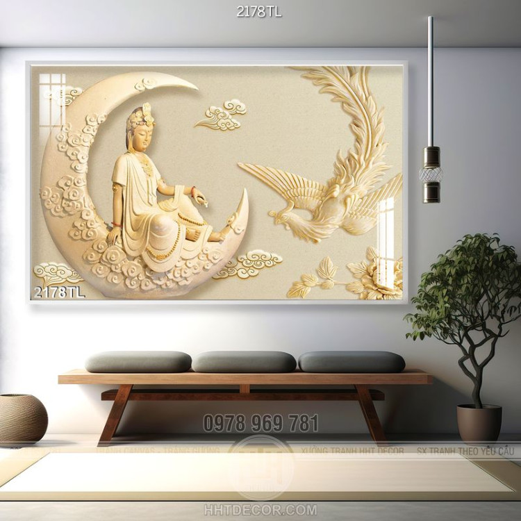Tranh điêu khắc Phật Quan Âm trang trí phòng khách