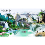 Tranh psd thác phong thủy wall decor 