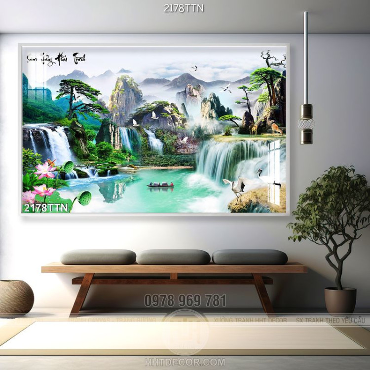 Tranh psd thác phong thủy wall decor 