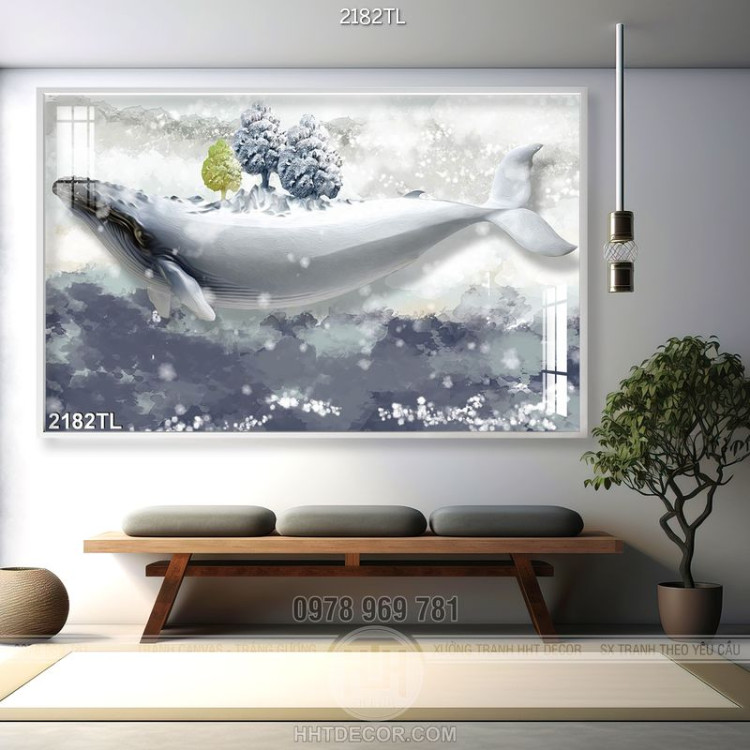 Tranh 3D cá voi điêu khắc treo tường phòng khách