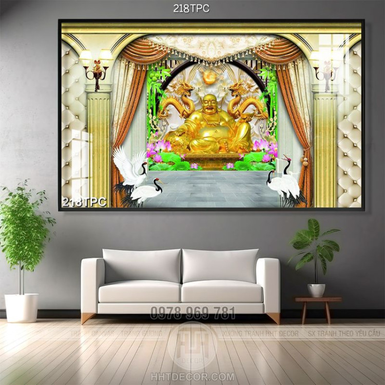 PSD tranh phào chỉ nghệ thuật Phật Di Lặc bên đôi rồng vàng