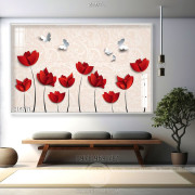 Tranh lụa 3D hoa tulip đỏ trang trí tường