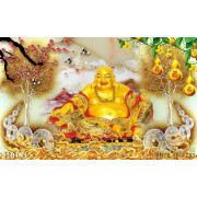 Tranh psd Phật Di Lặc và hoa đào nghệ thuật