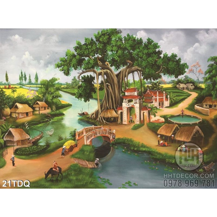 Trang làng quê Việt Nam cây đa