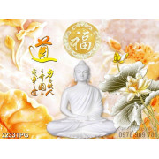 Tranh Đức Phật và hoa Sen nền giả ngọc